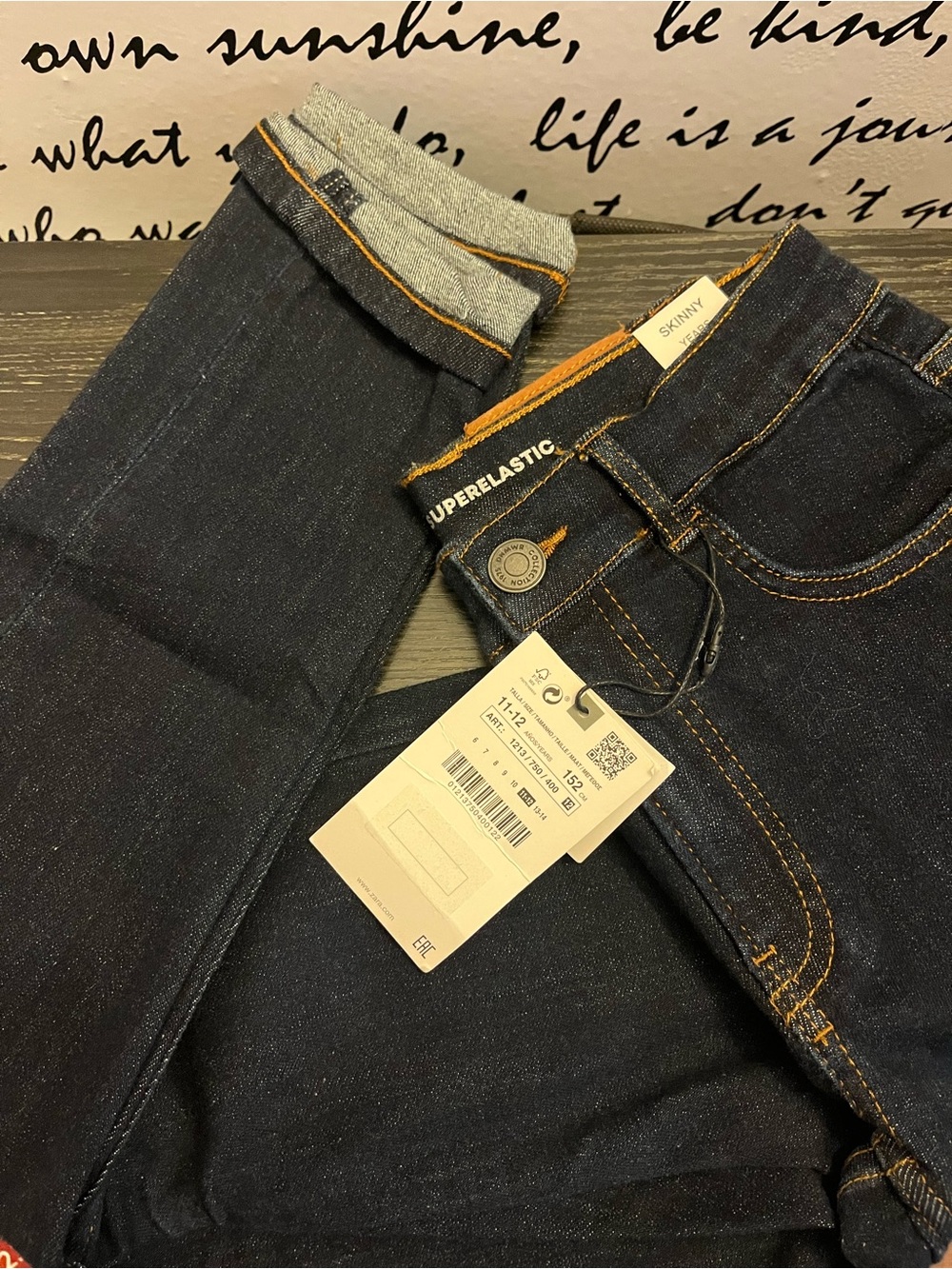 Zara Dark Blue boys/girls Skinny Superelastic Jeans with Orange Stitching